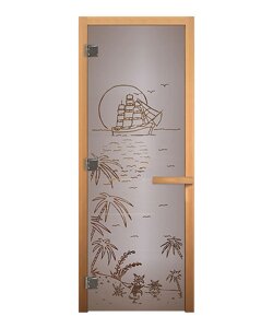 Дверь стекло Сатин Матовая "Лагуна" 1900х700 мм (8мм, 3 петли 710) (Магнит) (Осина) Везувий