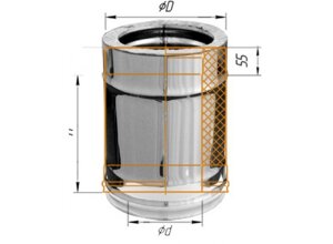 Дымоход двустенный, по воде L=250, D=120/200, AISI 430/430, 0,5/0,5 мм (Феррум)