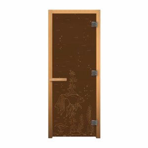 Дверь стекло Бронза Матовая "Рыбка" 1900х700 мм (8мм, 3 петли 716 CR, коробка осина, открытие правое) Везувий