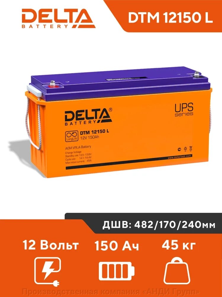 Аккумуляторная батарея Delta DTM 12150 L (12V /150Ah) от компании Производственная компания «АНДИ Групп» - фото 1