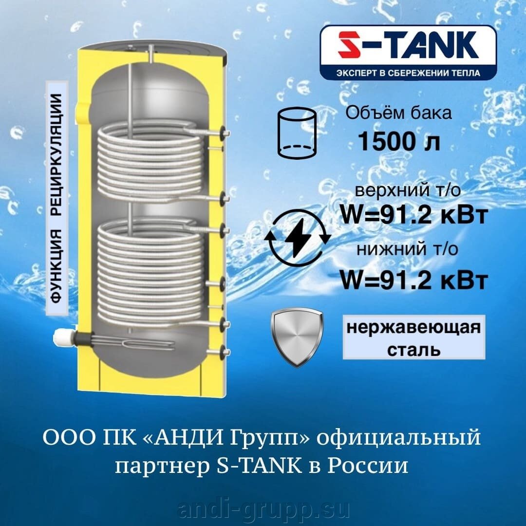 Бойлер косвенного нагрева S-Tank Solar SS DUO 1500 литров