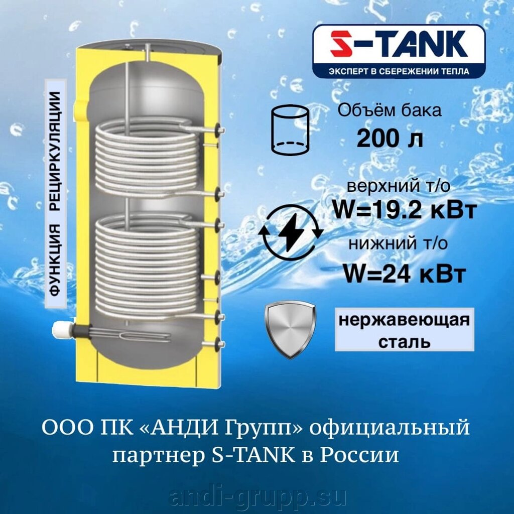 S-Tank Solar SS DUO 200 л бойлер косвенного нагрева из нержавеющей стали с 2т/о с магниевым анодом от компании Производственная компания «АНДИ Групп» - фото 1