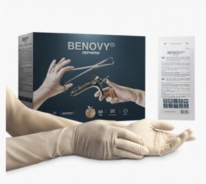 Перчатки хирургические латексные BENOVY Pro Sterile Gynecology с удлиненной манжетой 400 мм