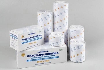 ПЛАСТЫРЬ-ПОВЯЗКА РУЛОННЫЙ  фиксирующий на нетканой основе «Липкий бинт» 5 см х 10 м от компании ООО «ПРОФМЕДТОРГ» - фото 1