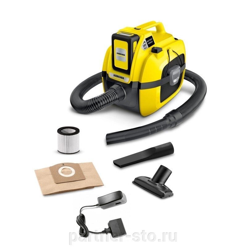 1.198-301.0 Хозяйственный пылесос Karcher WD 1 Compact Battery Set от компании Партнёр-СТО - оборудование и инструмент для автосервиса и шиномонтажа. - фото 1