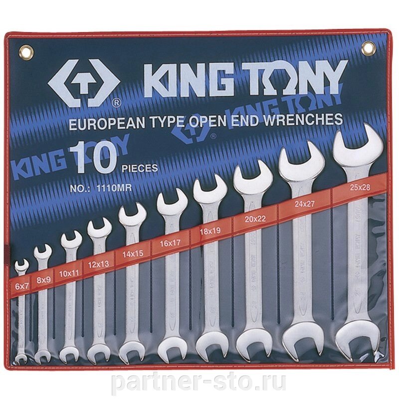 1110MR KING TONY Набор рожковых ключей, 6-28 мм, 10 предметов от компании Партнёр-СТО - оборудование и инструмент для автосервиса и шиномонтажа. - фото 1