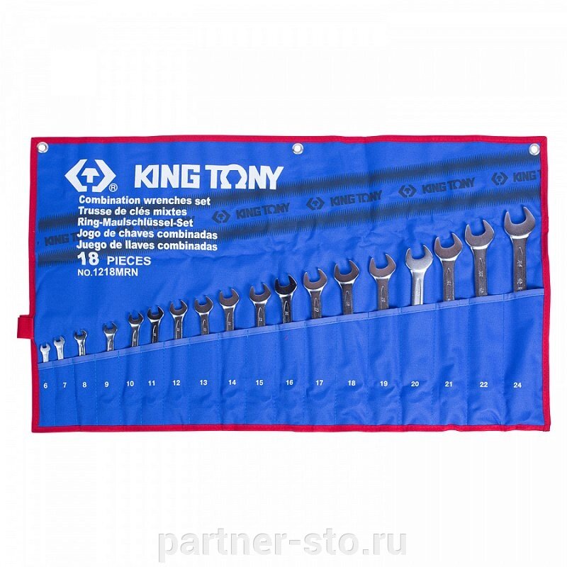 1218MRN KING TONY Набор комбинированных ключей, 6-24 мм чехол из теторона, 18 предметов от компании Партнёр-СТО - оборудование и инструмент для автосервиса и шиномонтажа. - фото 1