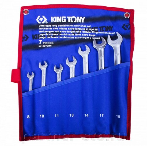 12C7MRN KING TONY Набор комбинированных удлиненных ключей, 8-19 мм, чехол из теторона, 7 предметов