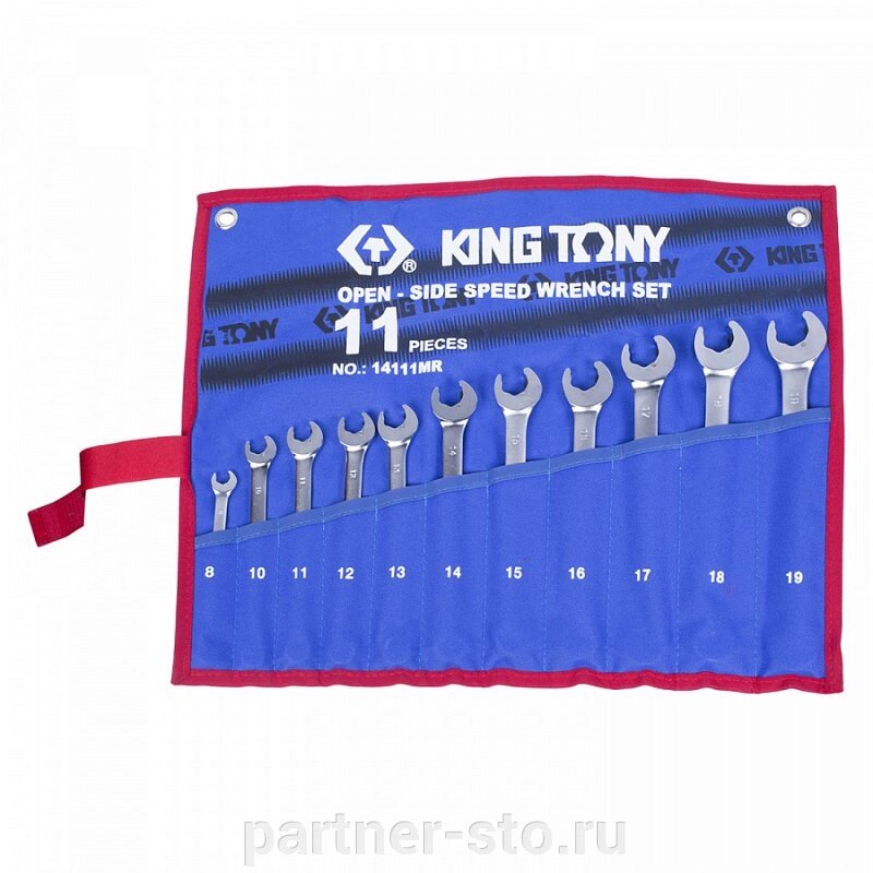 14111MRN KING TONY Набор комбинированных трещоточных ключей, 8-19 мм, чехол из теторона, 11 предметов от компании Партнёр-СТО - оборудование и инструмент для автосервиса и шиномонтажа. - фото 1
