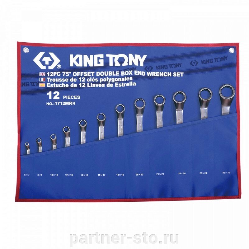 1712MRN KING TONY Набор накидных ключей, 6-32 мм, чехол из теторона, 12 предметов от компании Партнёр-СТО - оборудование и инструмент для автосервиса и шиномонтажа. - фото 1