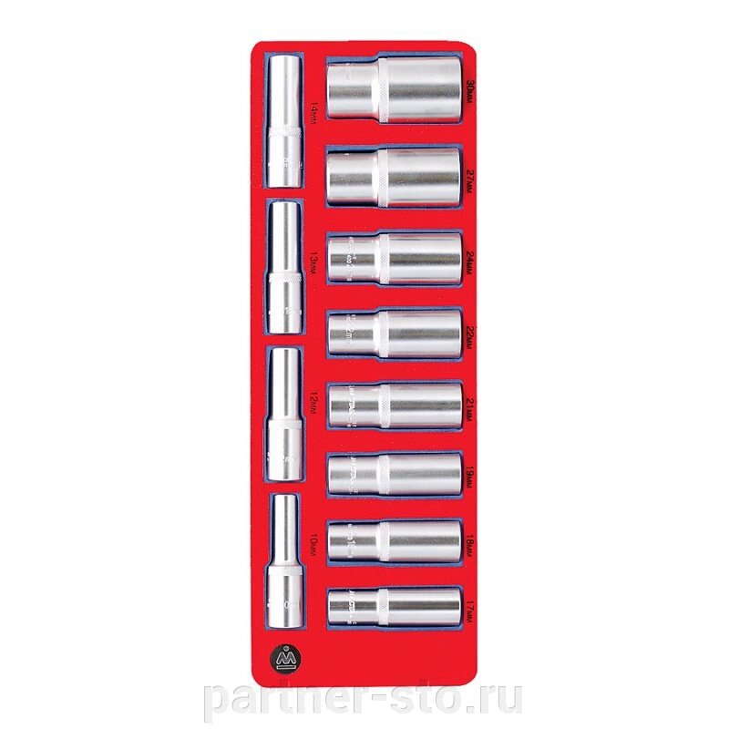 5-014212 МАСТАК Набор глубоких головок 1/2”, двенадцатигранные, ложемент, 12 предметов от компании Партнёр-СТО - оборудование и инструмент для автосервиса и шиномонтажа. - фото 1