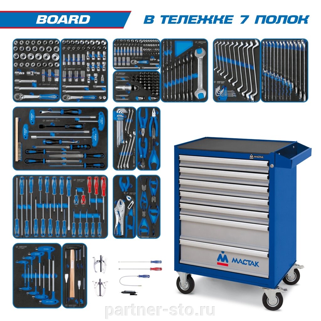 934-325AMB KING TONY Набор инструментов "BOARD" в синей тележке, 325 предметов от компании Партнёр-СТО - оборудование и инструмент для автосервиса и шиномонтажа. - фото 1