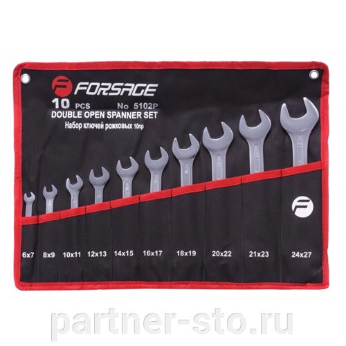 Forsage F-5102P Набор ключей рожковых 10пр.(6x7мм-24х27мм) на полотне