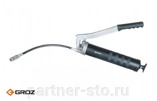 GR42720 GROZ Шприц рычажный для смазки профессиональный с гибким шлангом и насадкой от компании Партнёр-СТО - оборудование и инструмент для автосервиса и шиномонтажа. - фото 1