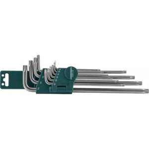 H08S110S Jonnesway Комплект угловых ключей Torx с центрированным штифтом Extra Long Т9-Т50, S2 материал, 10 предметов