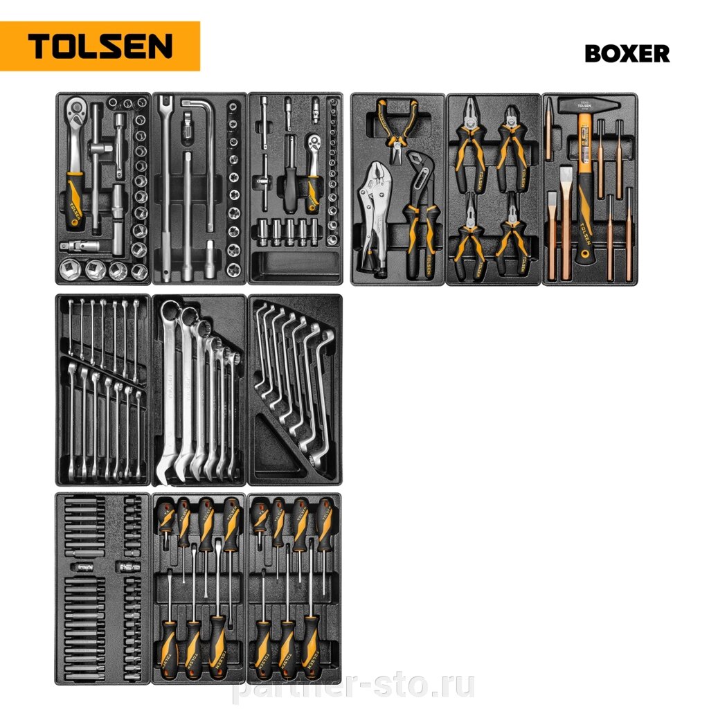 Набор инструментов BOXER для тележки, 12 ложементов, 157 предметов TOLSEN TT85415-157 от компании Партнёр-СТО - оборудование и инструмент для автосервиса и шиномонтажа. - фото 1