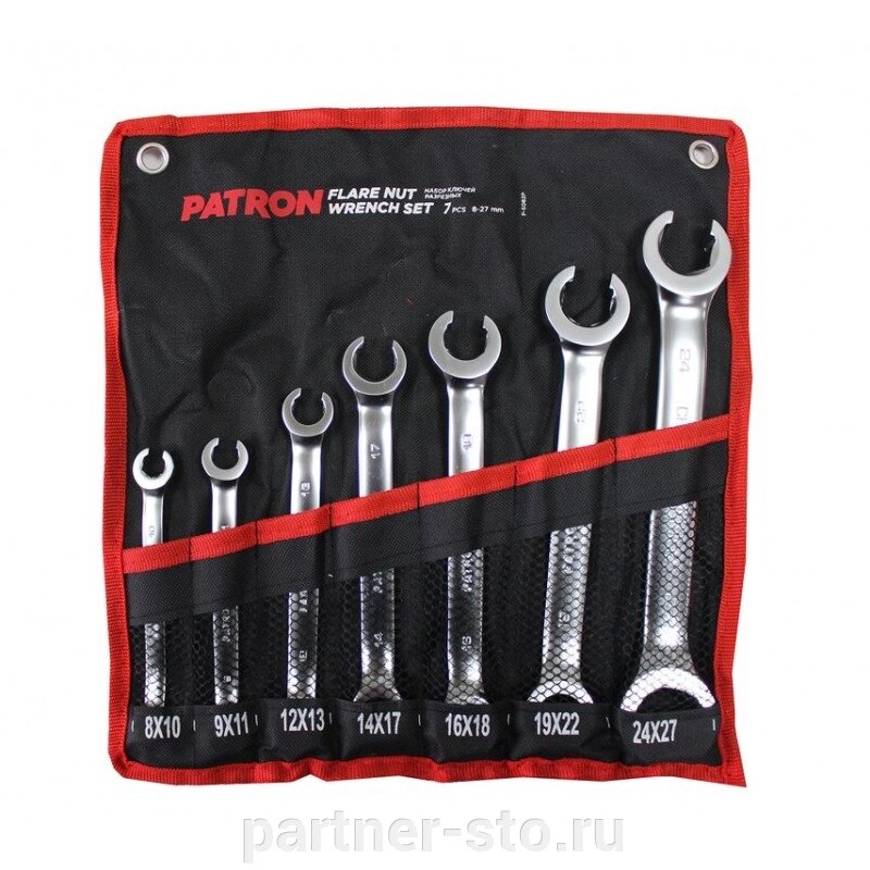 PATRON P-5082P Набор ключей разрезных 7 пр. (8x10,9x11,12x13,14x17,16x18,19x22,24x27мм), на полотне от компании Партнёр-СТО - оборудование и инструмент для автосервиса и шиномонтажа. - фото 1