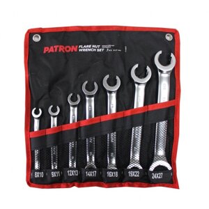 PATRON P-5082P Набор ключей разрезных 7 пр. (8x10,9x11,12x13,14x17,16x18,19x22,24x27мм), на полотне
