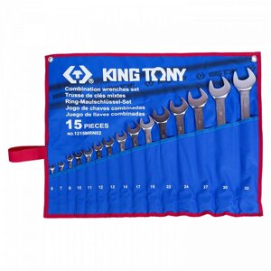 1215MRN02 KING TONY Набор комбинированных ключей, 6-32 мм, чехол из теторона, 15 предметов