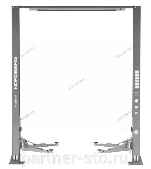 Подъемник 380V 2х стоечный 4т с верхней синхронизацией, H=4,0 м, с электростопорами (серый) NORDBERG N4120H1E-4G от компании Партнёр-СТО - оборудование и инструмент для автосервиса и шиномонтажа. - фото 1
