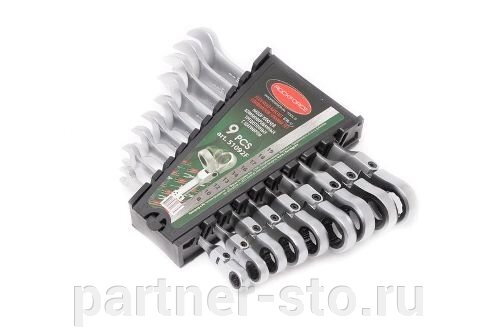 RF-51092F ROCKFORCE Набор ключей комбинированных трещоточных с шарниром, 9пр. от компании Партнёр-СТО - оборудование и инструмент для автосервиса и шиномонтажа. - фото 1