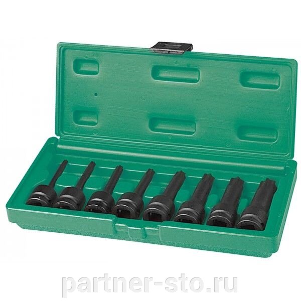 S06A408S Jonnesway Набор ударных головок Torx 1/2DR", Т30 - T80, 78 мм, 8 предметов от компании Партнёр-СТО - оборудование и инструмент для автосервиса и шиномонтажа. - фото 1