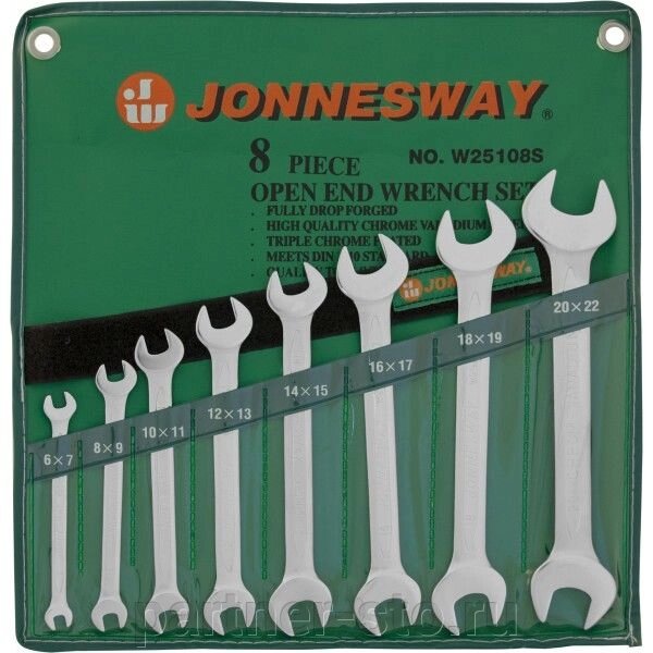 W25108S Jonnesway Набор ключей рожковых 6-22 мм, 8 предметов от компании Партнёр-СТО - оборудование и инструмент для автосервиса и шиномонтажа. - фото 1