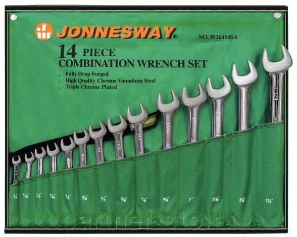 W26414S Jonnesway Набор комбинированных ключей дюймовых 3/8-1-1/4, 14 предметов от компании Партнёр-СТО - оборудование и инструмент для автосервиса и шиномонтажа. - фото 1
