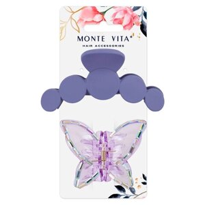 Крабы для волос НАБОР 2 шт., 7 см / 10 см, глянцевый, soft-touch, фиолетовый, MONTE VITA, 457033
