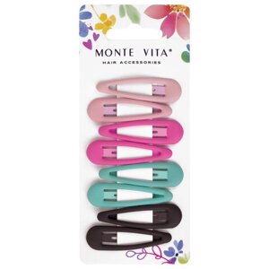 Заколки для волос НАБОР 8 шт., 5 см, клик-клак, soft touch, разные цвета, MONTE VITA, 457092