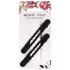 Заколки для волос НАБОР 2 шт., 8 см, зажим, soft touch, чёрный, MONTE VITA, 457087