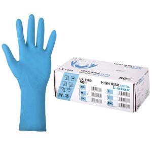 Перчатки латексные смотровые сверхпрочные SFM HIGH RISK LX 1160, 25 пар (50 шт.), M (средний)