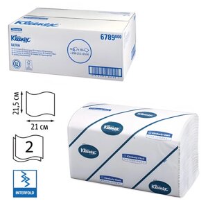 Полотенца бумажные 186 шт., KIMBERLY-CLARK Kleenex, КОМПЛЕКТ 15 шт., Ultra, 2-х слойные, белые, 21х21,5 см, Interfold,