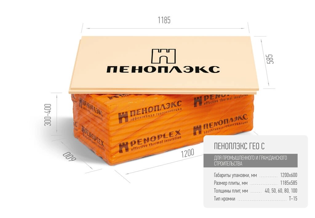 Пенополистирол Пеноплэкс Гео С 1185x585x100 мм; 2,77 м2; 0,2772 м3 от компании ООО Алми - фото 1