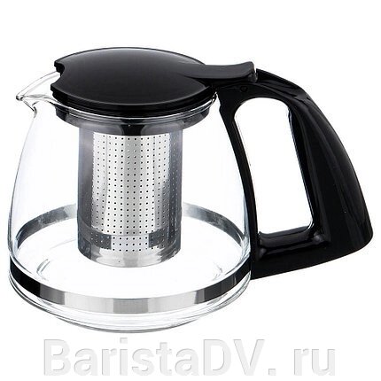 Чайник "ИМБИРЬ" черный  стеклянный 750мл с ситом, пластик. ручка + крышка от компании BaristaDV. ru - фото 1