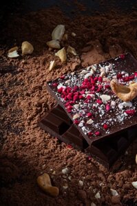Молочный шоколад с дробленым кешью и малиной 100 гр