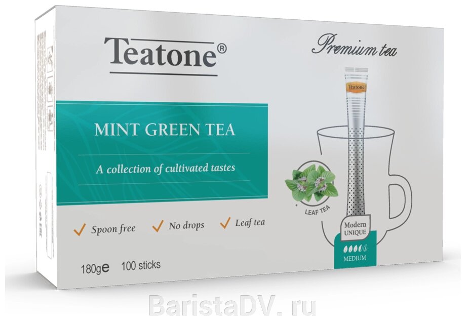 Зеленый чай  Аромат мяты, TEATONE, пенал 100 стиков от компании BaristaDV. ru - фото 1