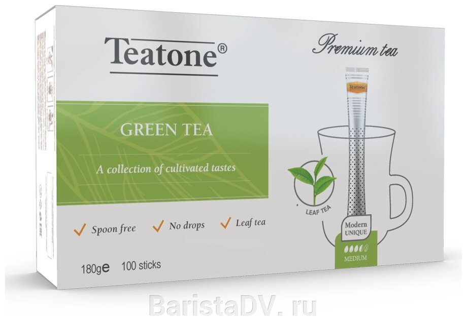 Зеленый чай  TEATONE, пенал 100 стиков от компании BaristaDV. ru - фото 1