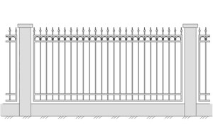 Кованое ограждение с оформлением верхнего края стрелой, с вертикальными элементами