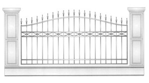 Кованое ограждение с вертикальными элементами и геометрическими фигурами