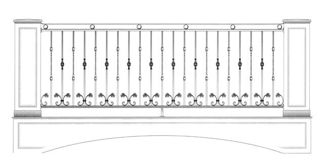 Кованый балкон с витыми балясинами и корзинками от компании Ковка-Трейд - фото 1
