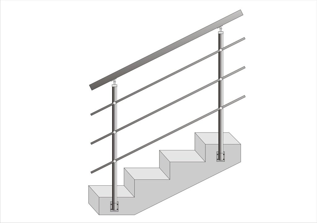 Перила из нержавеющей стали с боковым креплением 3 ригеля от компании Ковка-Трейд - фото 1