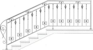 Кованые перила с корзинками и витыми элементами