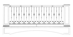 Кованый балкон с витыми балясинами и корзинками