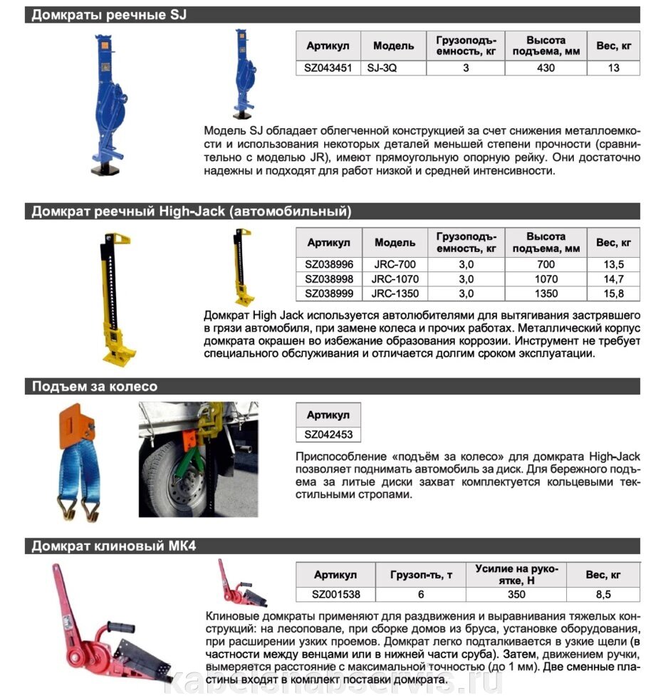 Домкраты реечные JRN, SJ, High-Jack, подъем за колесо, клиновые от компании Группа Компаний КабельСнабСервис - фото 1