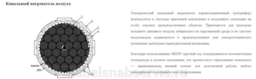 Электрические взрывозащищенные канальные нагреватели воздуха (калориферы) для систем вентиляции. от компании Группа Компаний КабельСнабСервис - фото 1