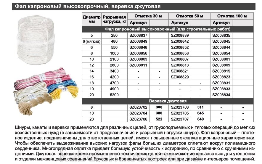 Фал капроновый высокопрочный, веревка джутовая от компании Группа Компаний КабельСнабСервис - фото 1