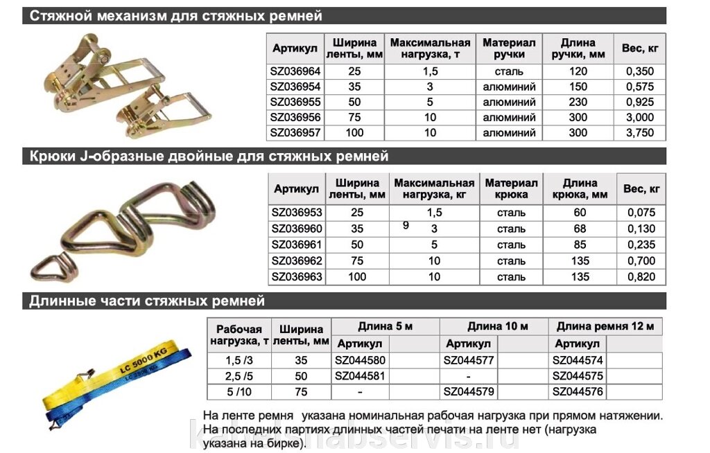 Комплектующие для стяжных ремней (стяжной механизм, крюки J-образные, длинные части стяжных ремней) от компании Группа Компаний КабельСнабСервис - фото 1