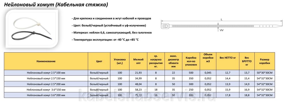 Нейлоновый хомут (Кабельная стяжка) из нержавеющей стали, нейлона, ПВХ, на основе ленты Velcro, клеммы Wago от компании Группа Компаний КабельСнабСервис - фото 1