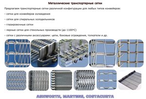 Металлические транспортерные сетки для конвейеров, спиральных холодильников, глазировочные, лерные, с аксессуарами